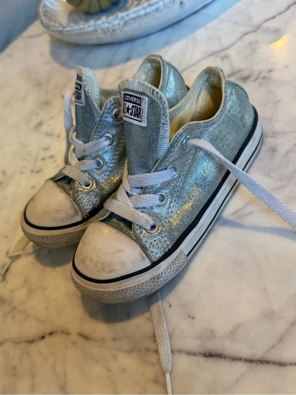 Converse All Star Kids Metallic Light Blue Low Top Sneakers 9T